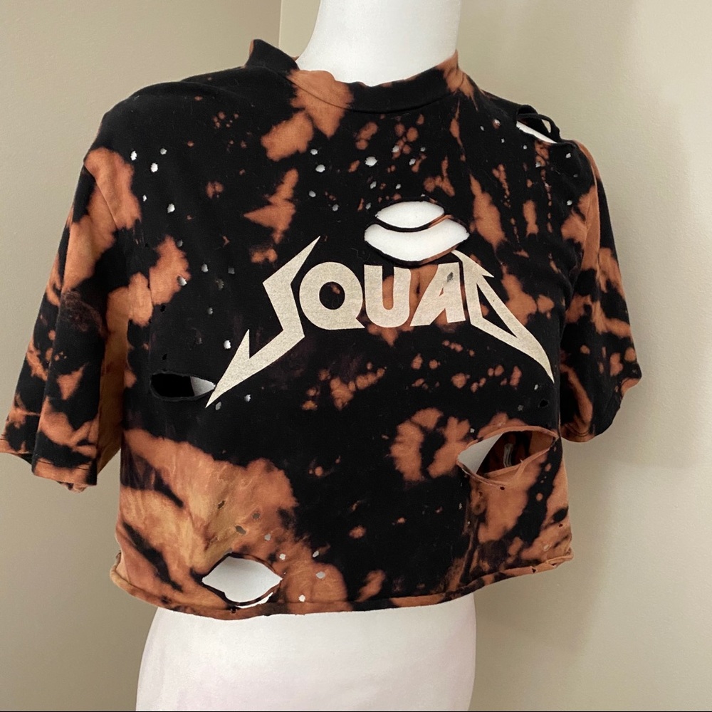 ‘Squad’ Bleach Dye Crop Top Sz S